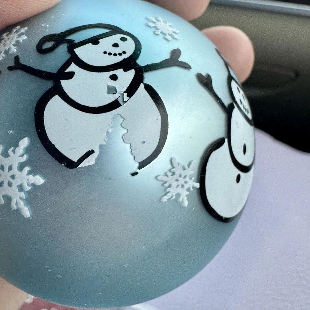 Vintage Glass Ornaments (4) Snowman & Snow Flakes‎ Sky Blue 2006
